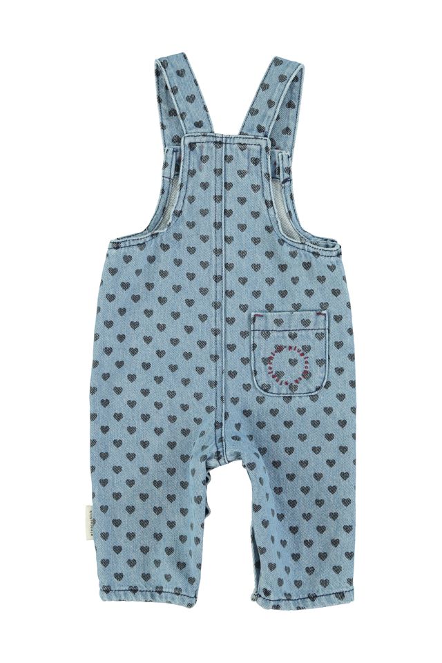 Piupiuchick Washed Blue Denim w/ Black hearts Dungarees