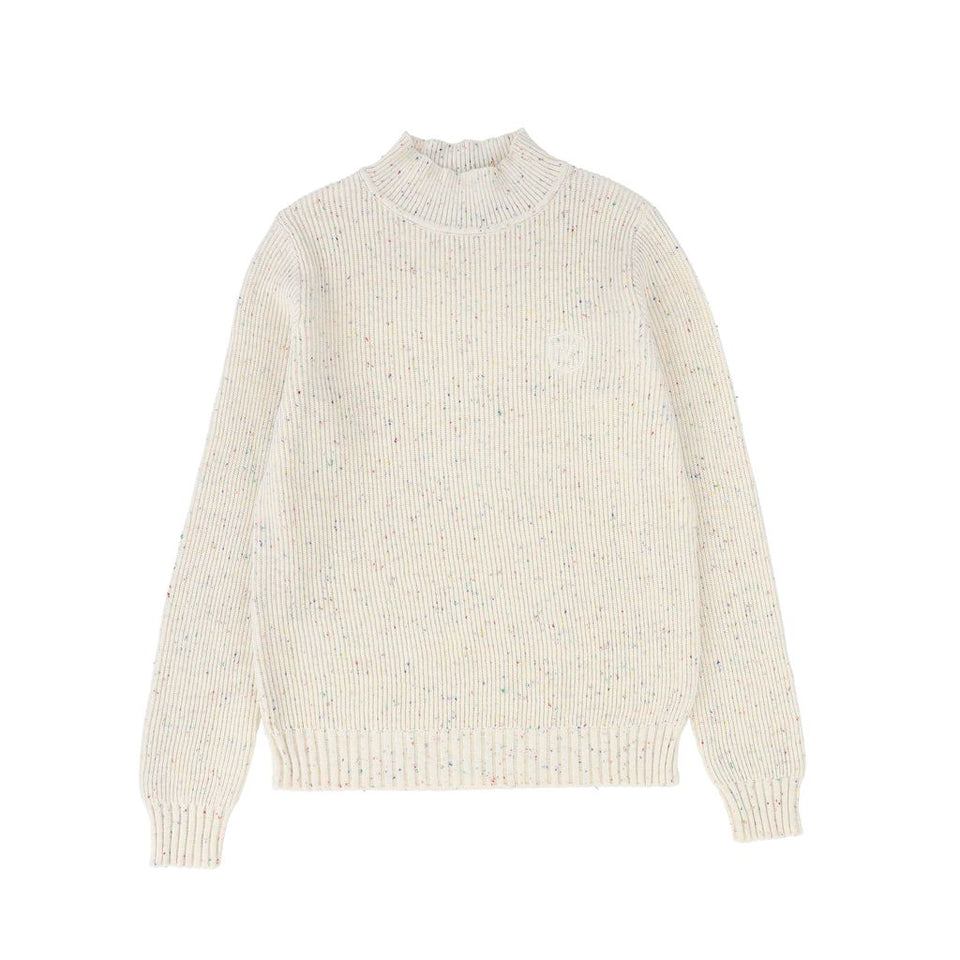 Valentina Ivory Melange Ribbed Mock Neck Sweater