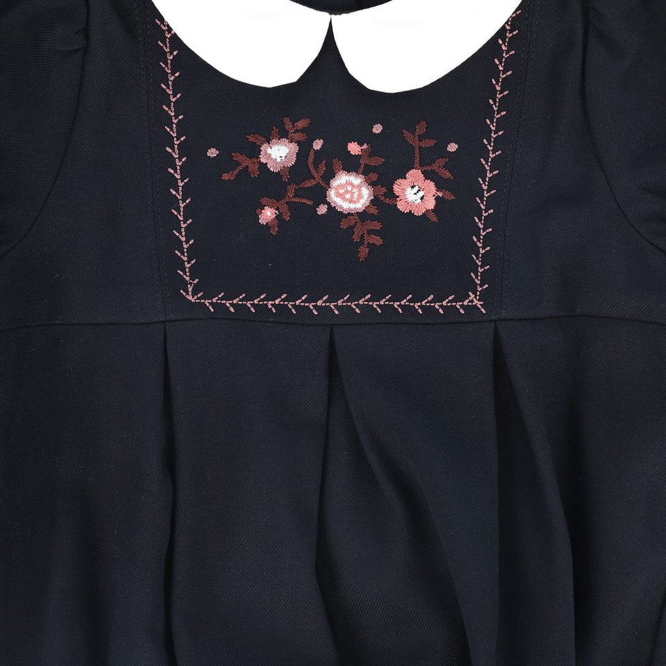 Bamboo Navy Wool Embroidered Romper