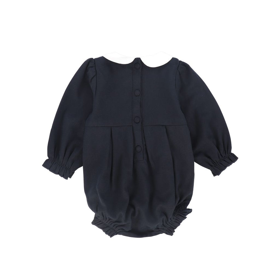 Bamboo Navy Wool Embroidered Romper