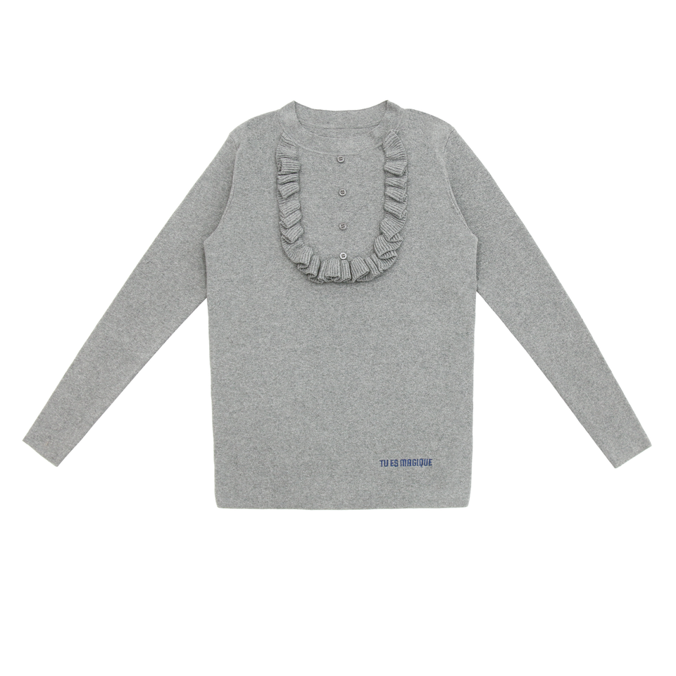 Coco Blanc Grey Ruffle Bib Sweater