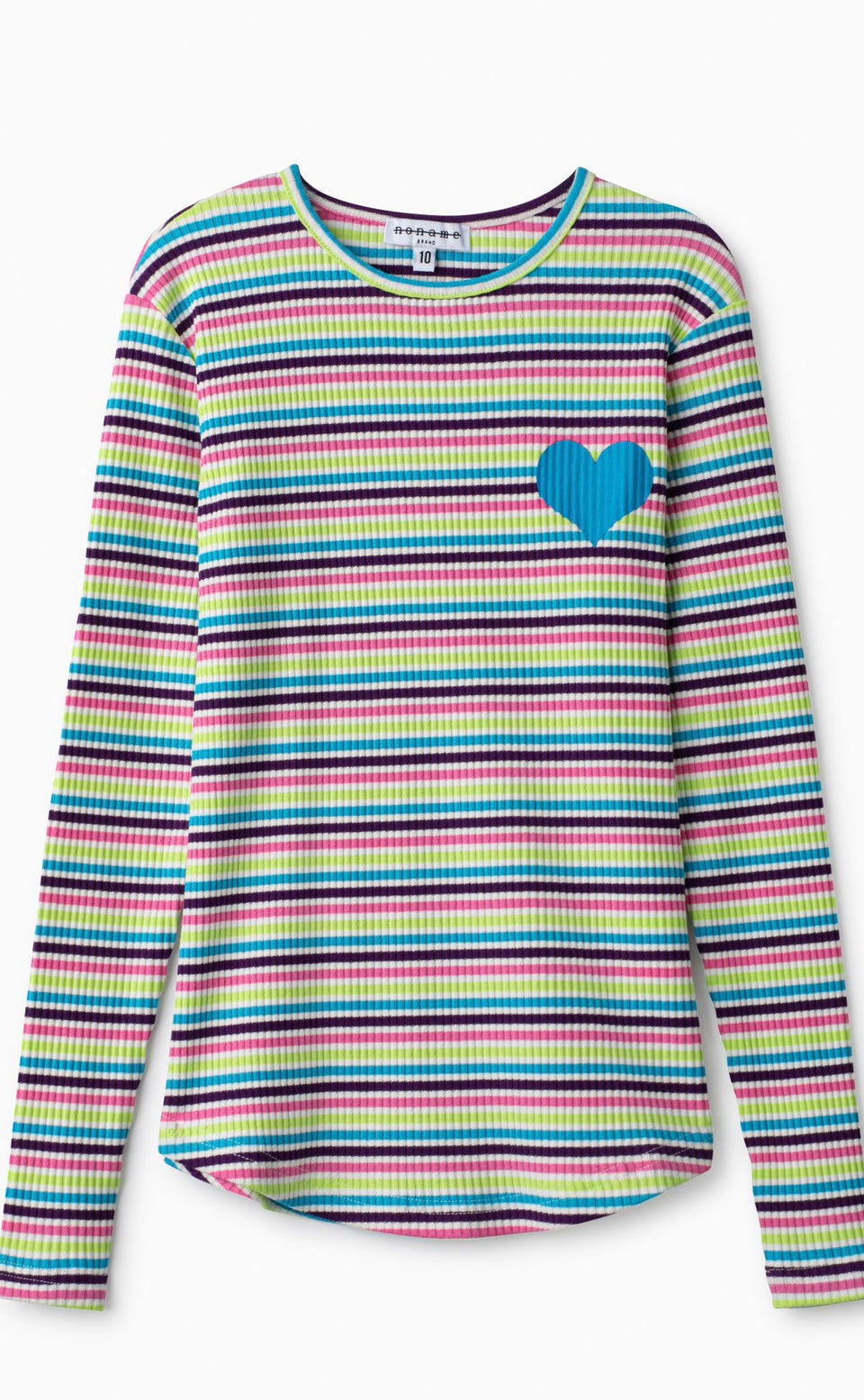 Noname Multicolor Striped Ribbed Heart Tee