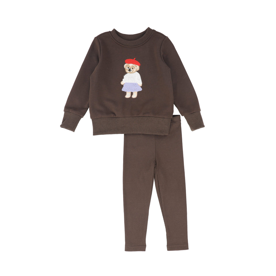 Bamboo Brown Girls Embroidered Doll Sweatshirt Set