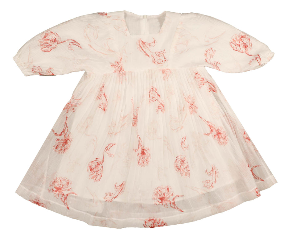 Noma Peach Printed Floral Dress with Square Neck