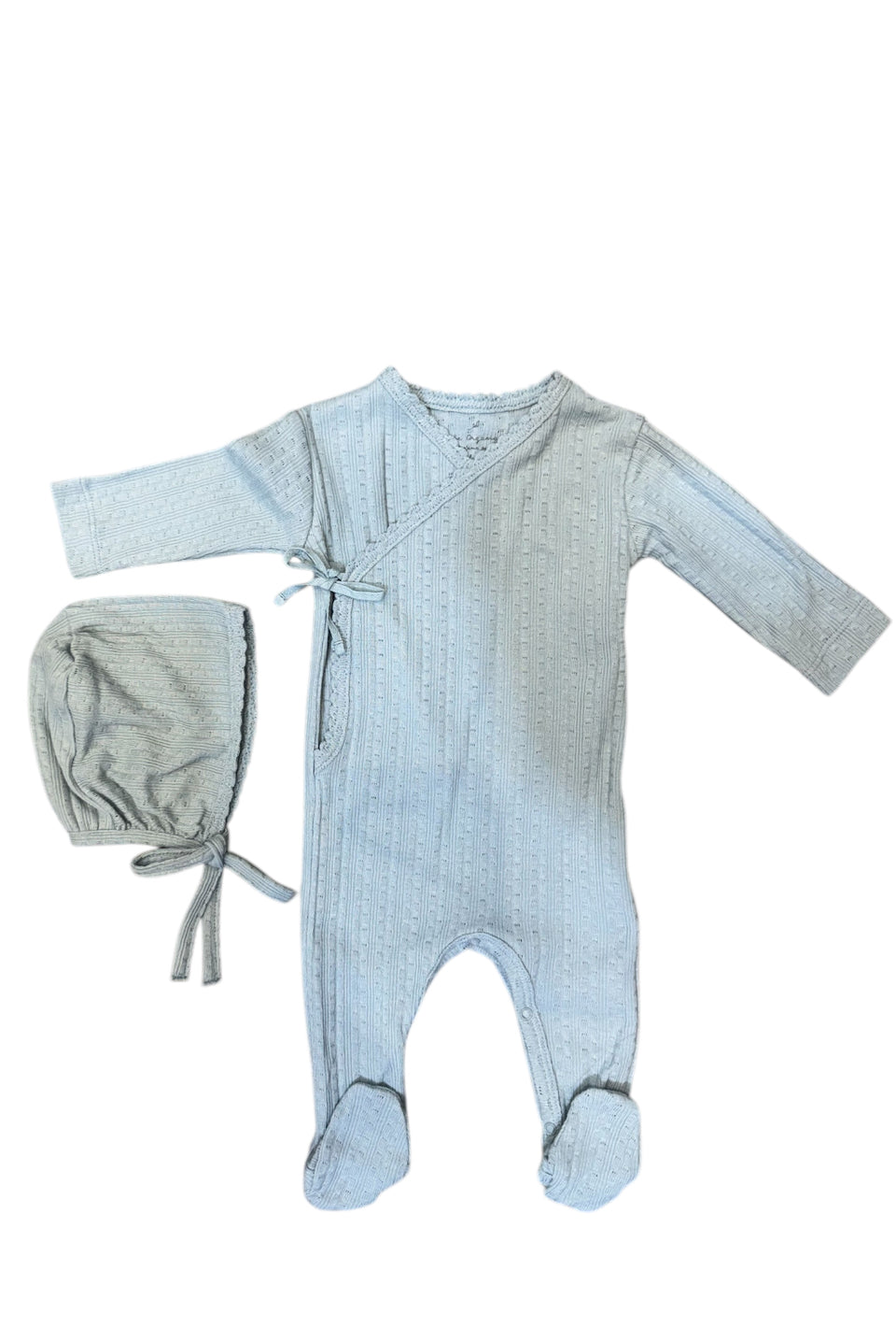 Bebe Organic Pointelle Layette Set in Sky with Bonnet