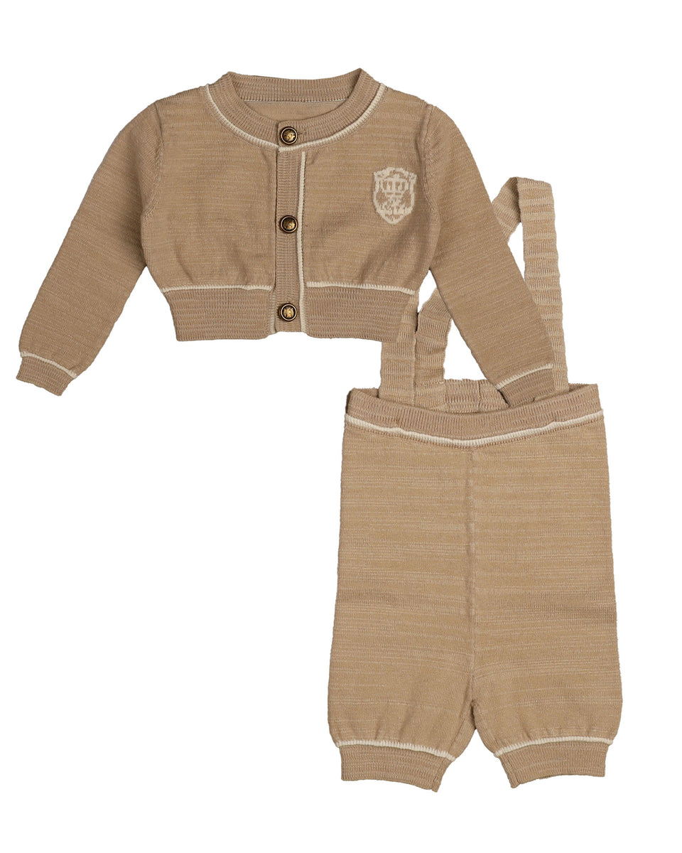 Belati Beige Cardigan W/ Emblem Short Baby Set