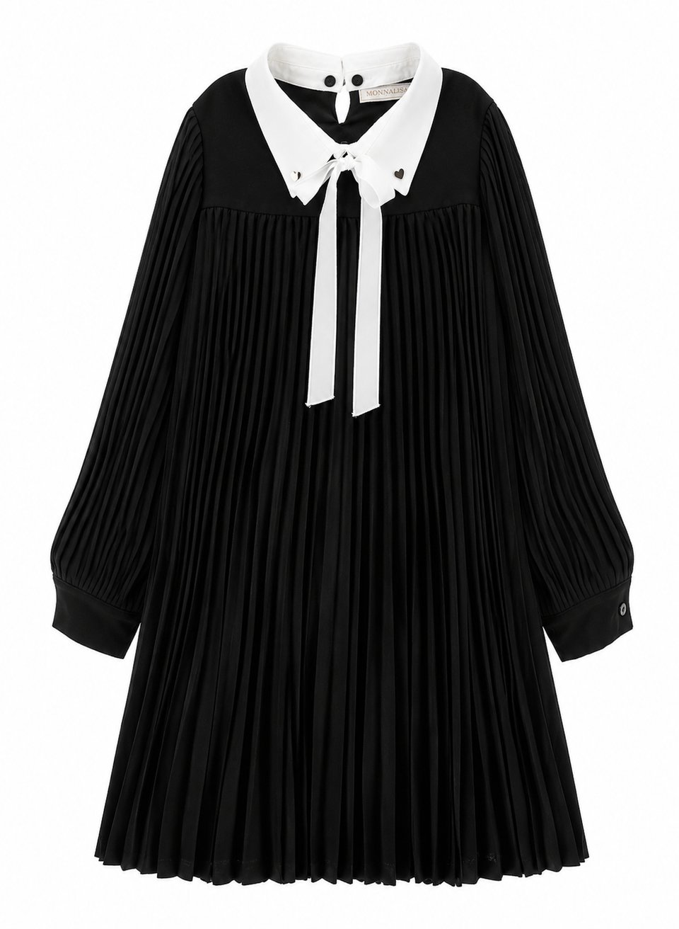 Monnalisa Black Nina Pleated Crepe Dress 8704