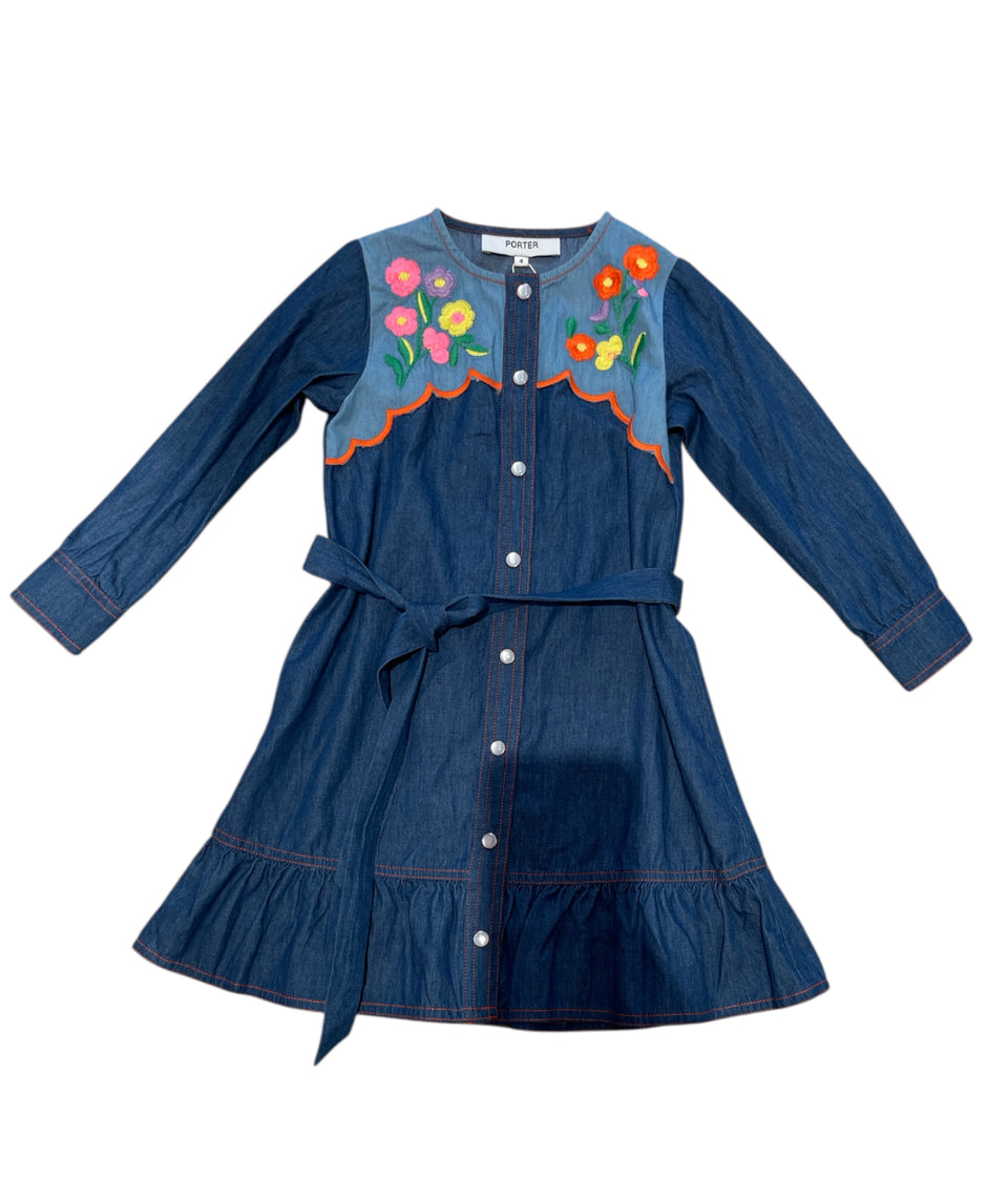 Porter Denim w/ Neon Embroidery Detailed Dress