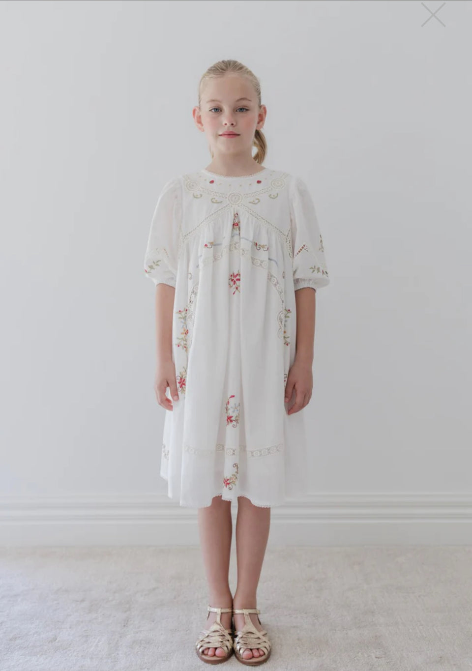 Petite Amalie White Cross Stitch Dress