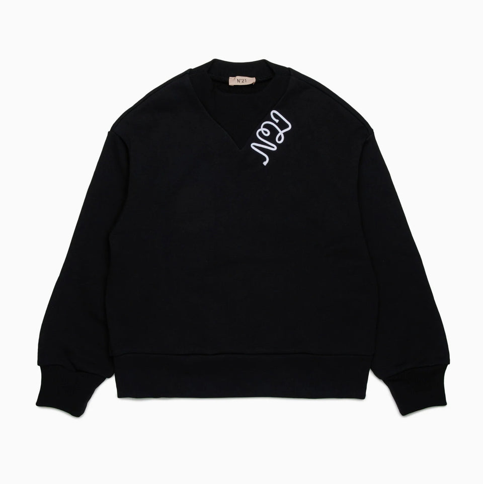 N21 Black V-neck Logo Sweater