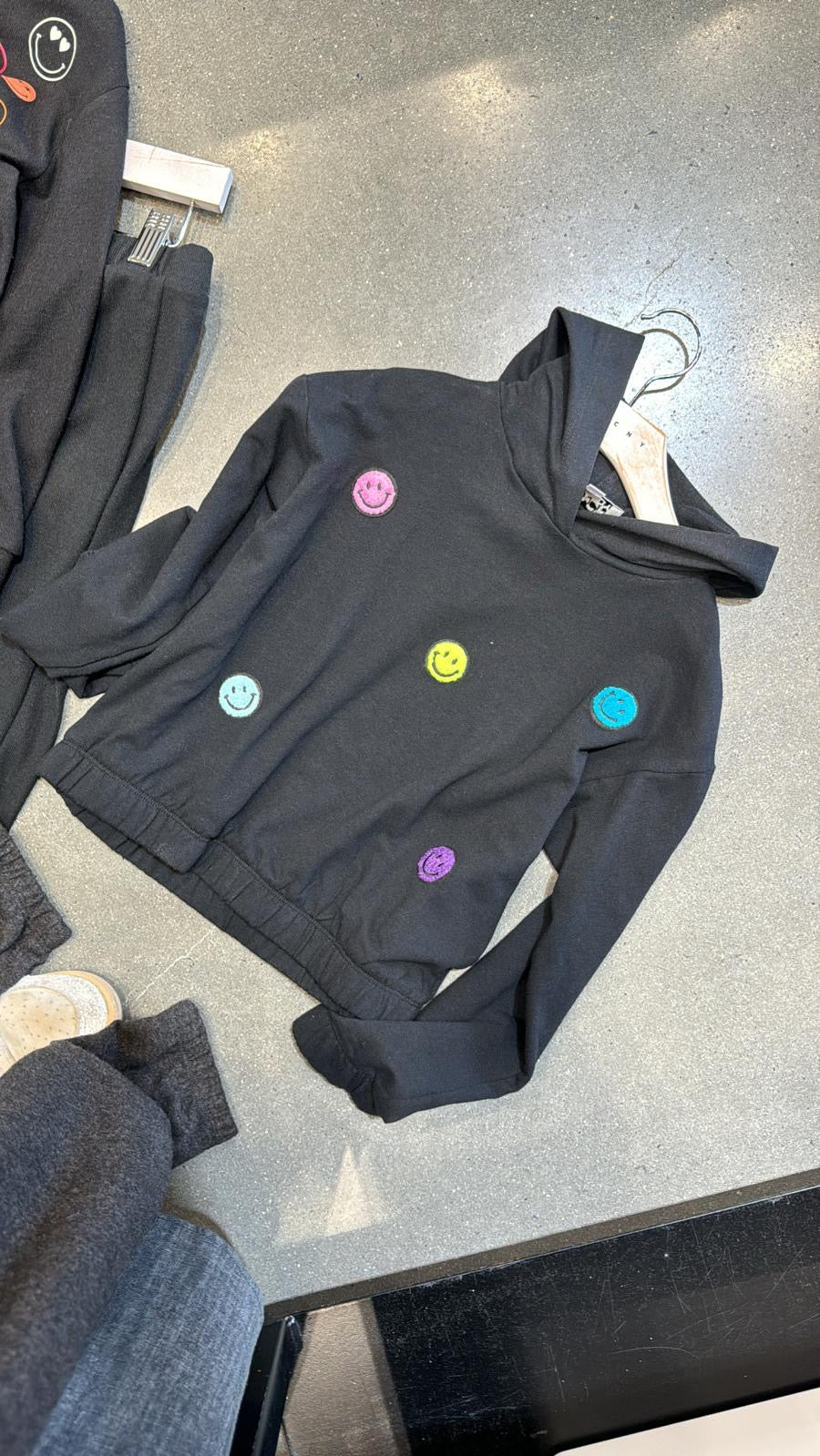 Rock Candy Black Smiley Patch Hoodie