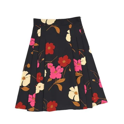 Christina Rohde Black Big Floral Pleated Skirt