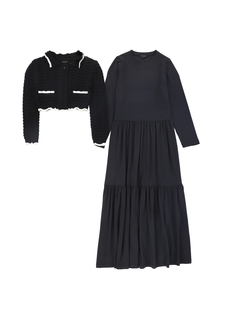 Bamboo Black Scallop Knit Cardigan Black Maxi Dress