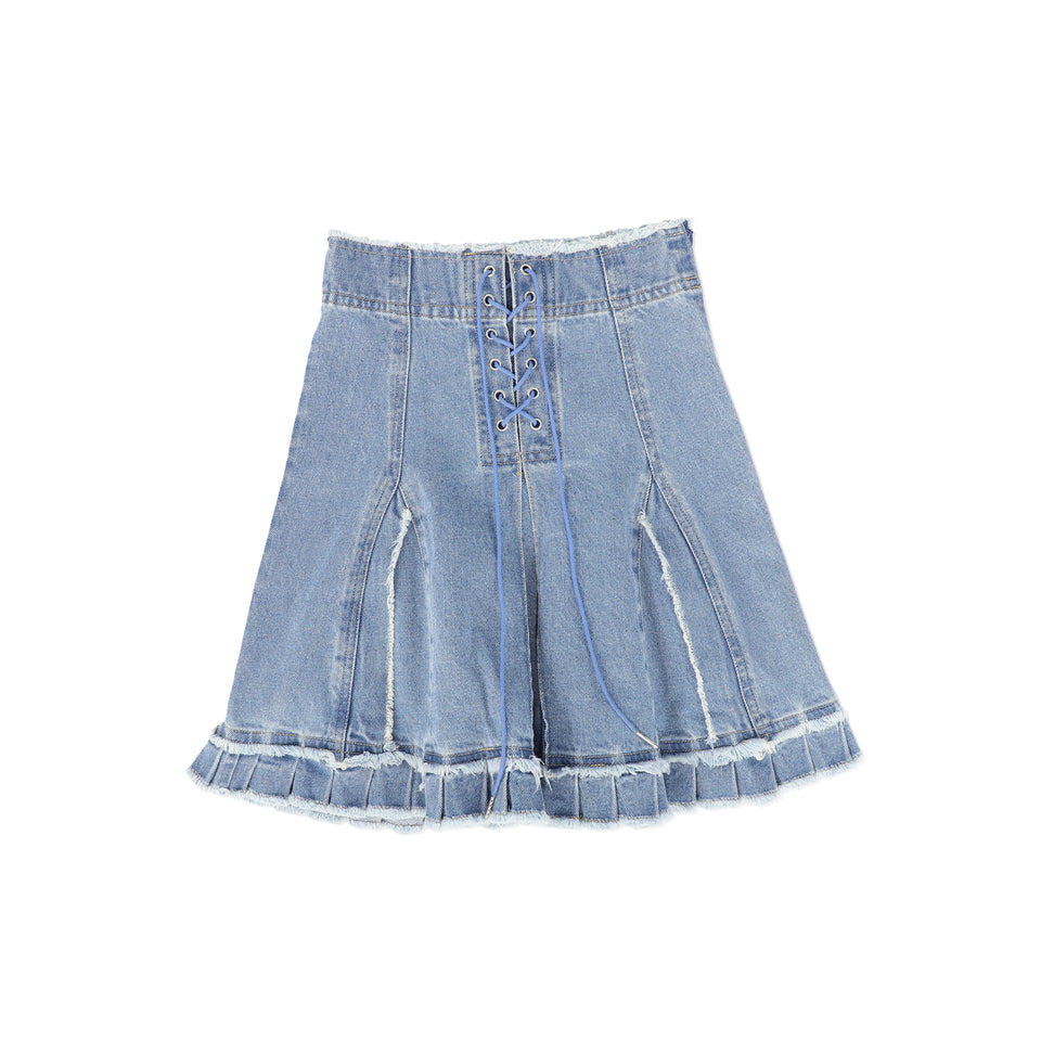 Bamboo Denim Shoe Lace Tie Skirt