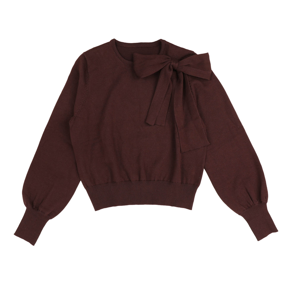 Hev Plum Fine Knit Bow Top