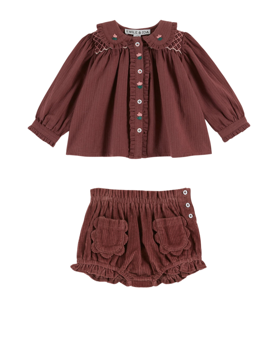 Emile & Ida Smocked Violine Bloomer Set