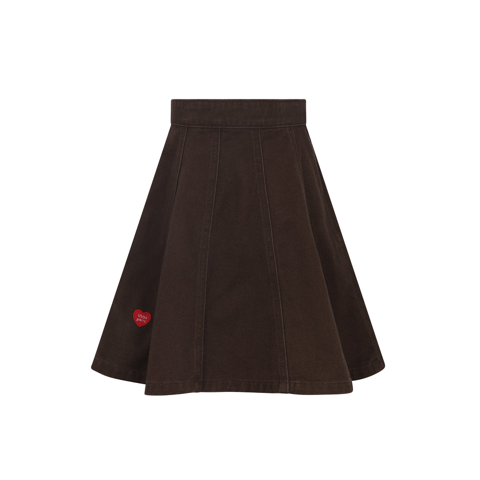 Little Parni Brown Denim Heart Detail Skirt