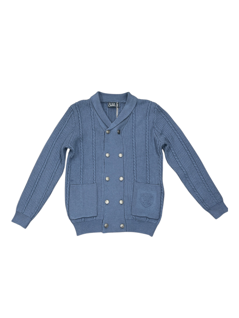 Belati Dusty Blue Double Breasted Cable Cardigan