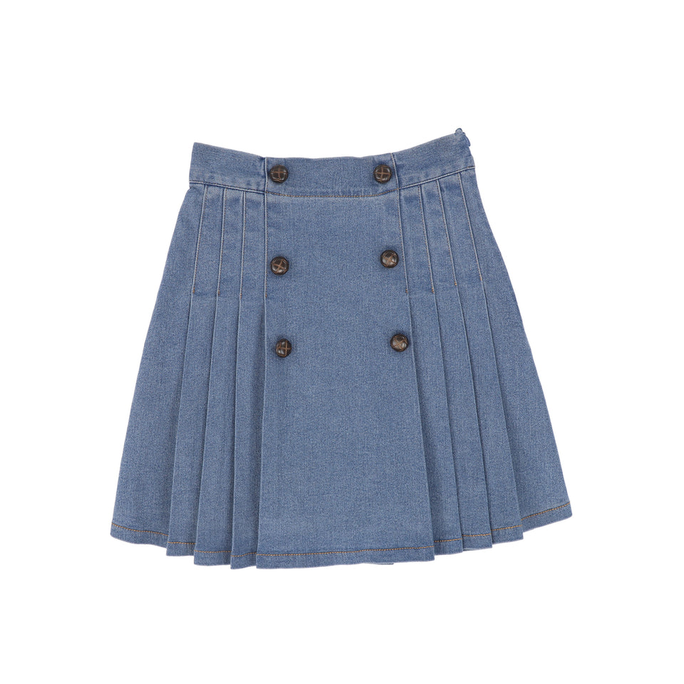 Bace Light Blue Denim Pleated Button Skirt