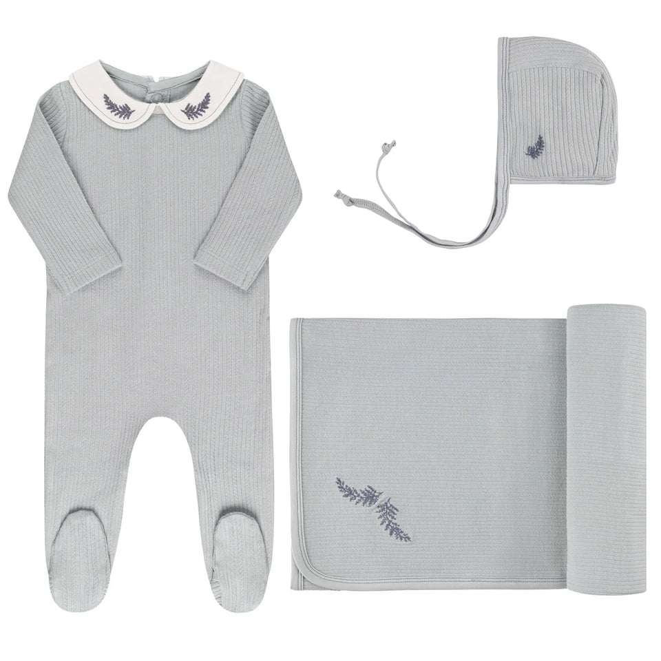 Ely’s & Co. Blue Leaf Embroidered 3pc Set