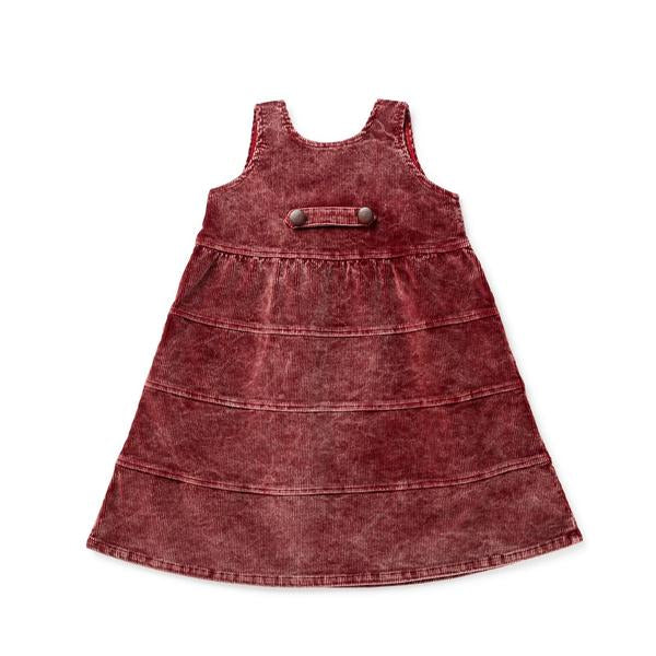 Birnham on the Sea Red Wash Corduroy Button Tab Jumper