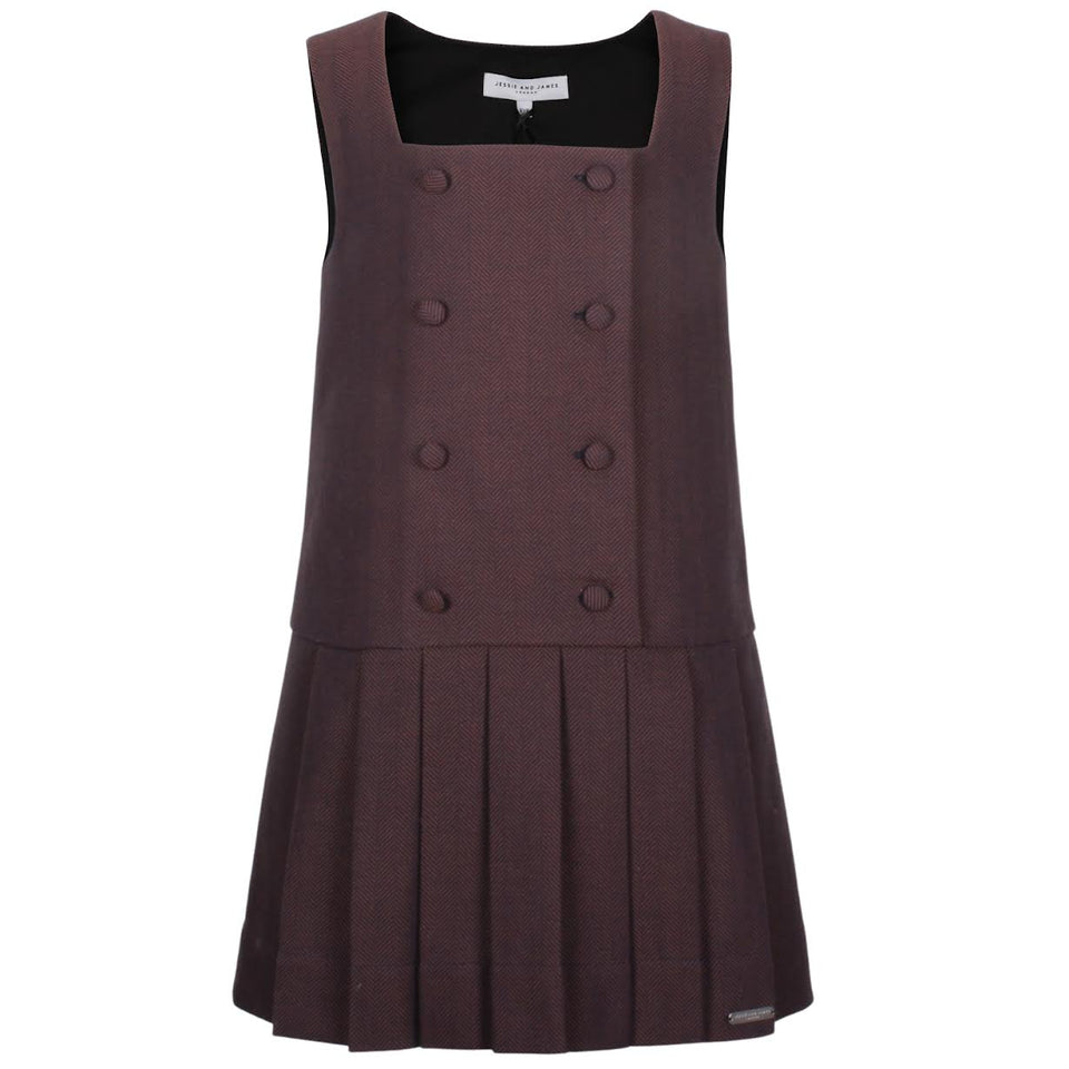 Jessie & James Nelly Pinafore Brown Herringbone Dress