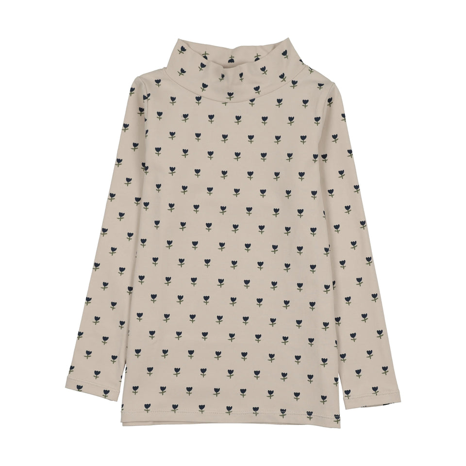 Kin Kin Blue Tulip Print Mockneck T-Shirt