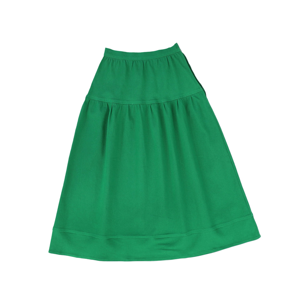 Bamboo Waisted Green Denim Maxi Skirt