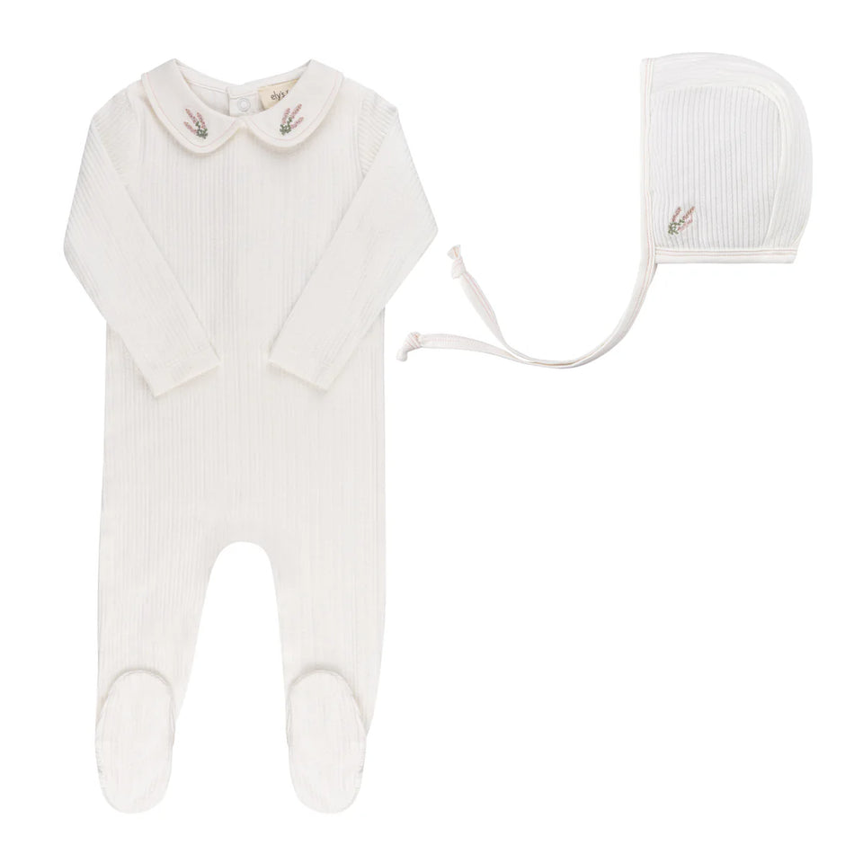 Ely’s & Co. Ivory Heather Embroidered Footie + Beanie