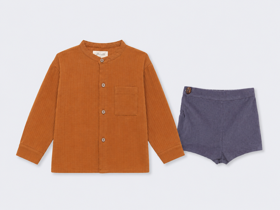 Birinit Toffee Shirt w/ Blue Corduroy Bloomer Boys Set