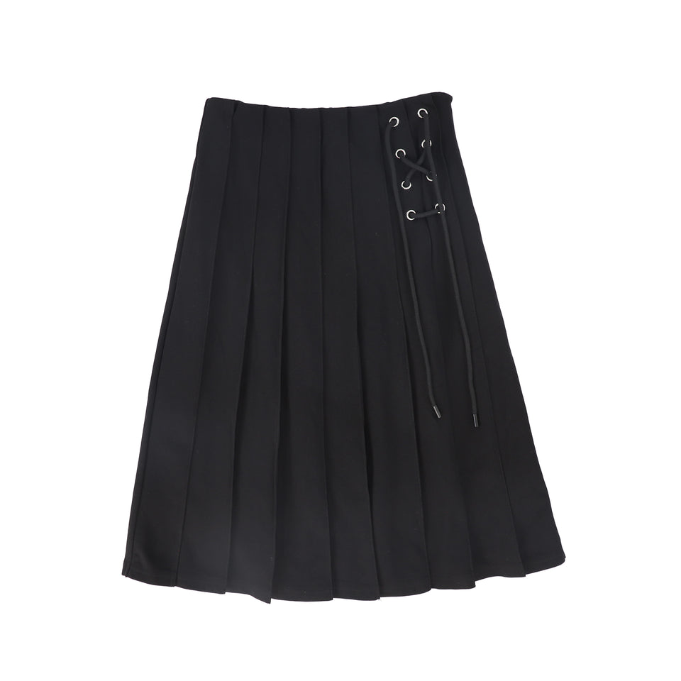 Valentina Black Pleated Lace Up Skirt