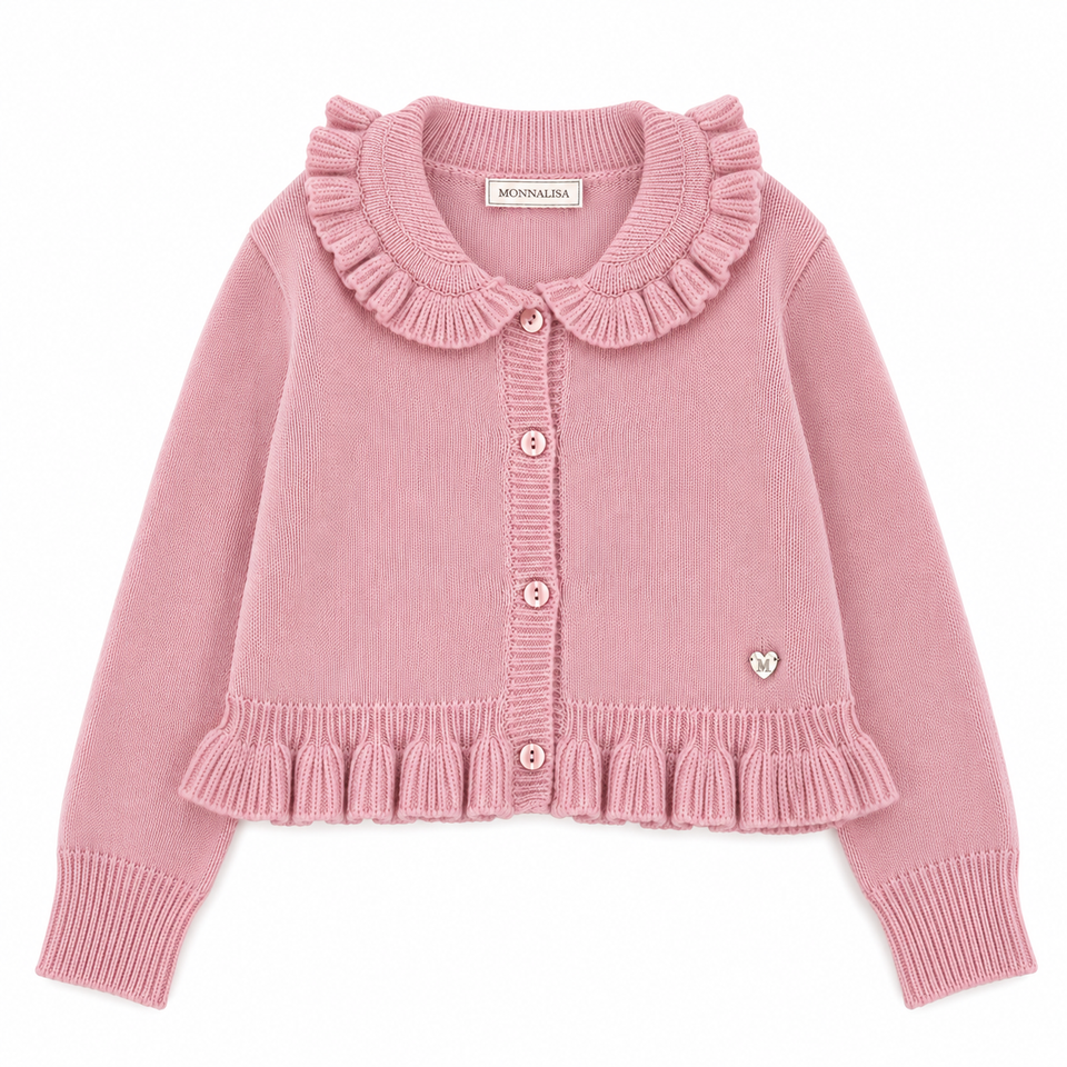Monnalisa Blush Rose Basic Cotton Blend Cardigan