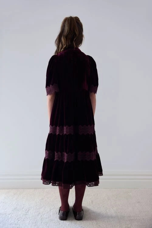 Petite Amalie Lace Velvet Dark Cherry Midi Dress