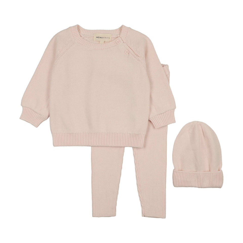 Mema Knits Baby Blush Knit 2pc Set +Beanie