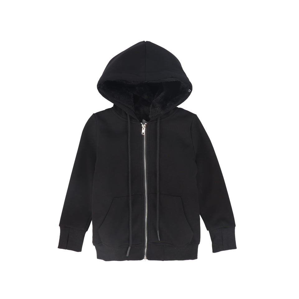 Bace Black Fur Zip Up Sweatshirt
