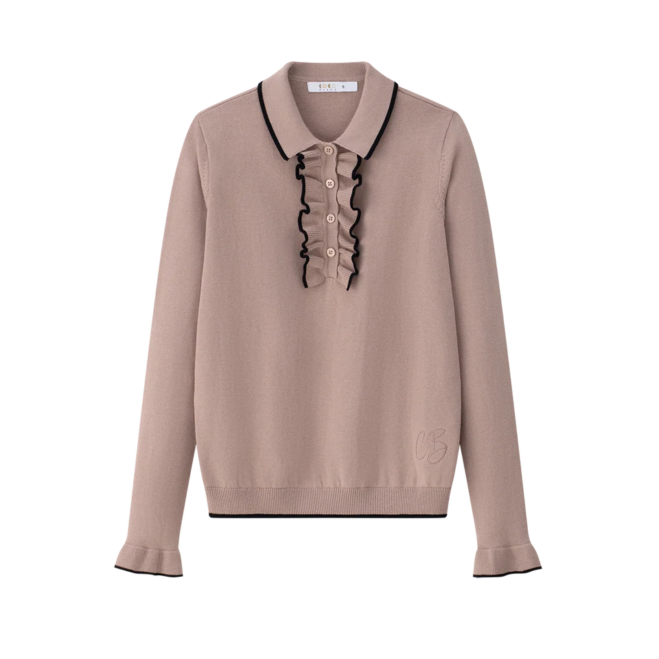 Coco Blanc Blush Ruffle Polo Sweater