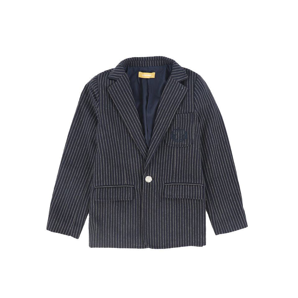 Le Bourdon Navy Piped Knit Blazer