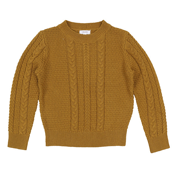 Motu Adler Mustard Mixed Cable Crew Sweater