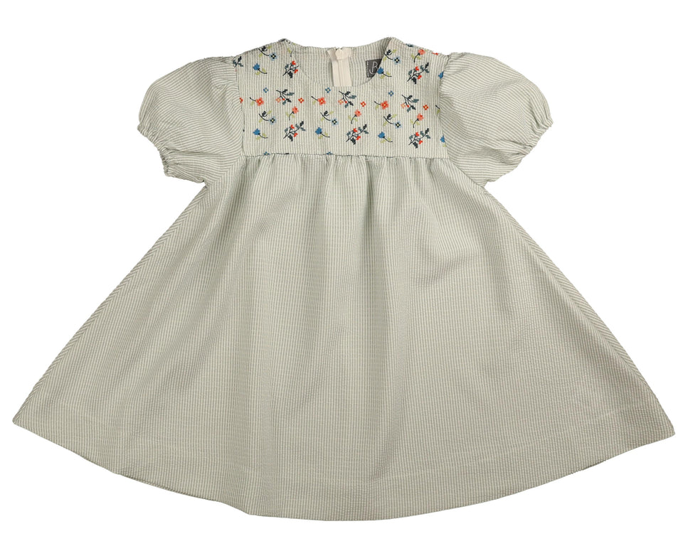 Belati Green Embroidered Round Yoke Dress- short sleeves