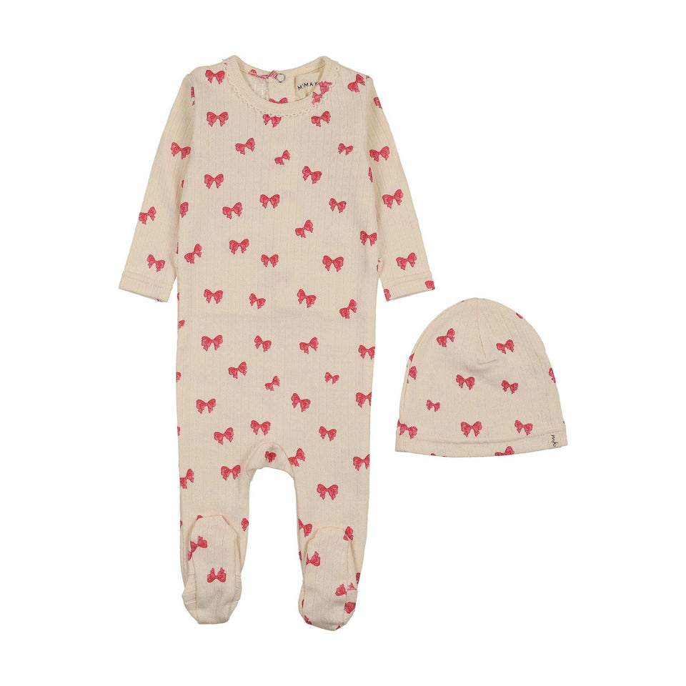 Mema Knits Hot Pink Bow Printed Footie