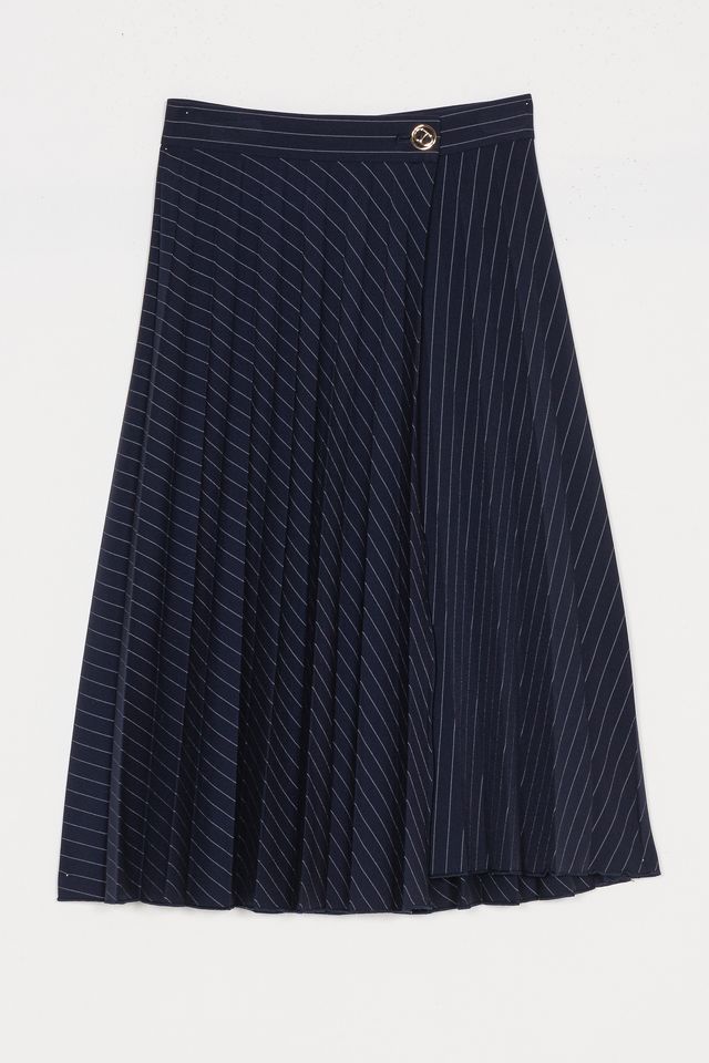 Twinset Navy/White Stripe Long Pleated Skirt