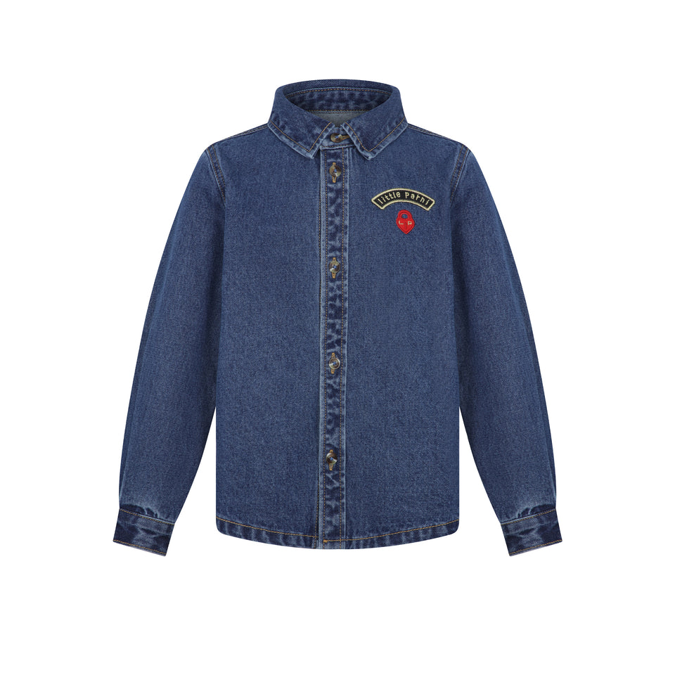 Little Parni Blue Denim Embroidered Patch Shirt