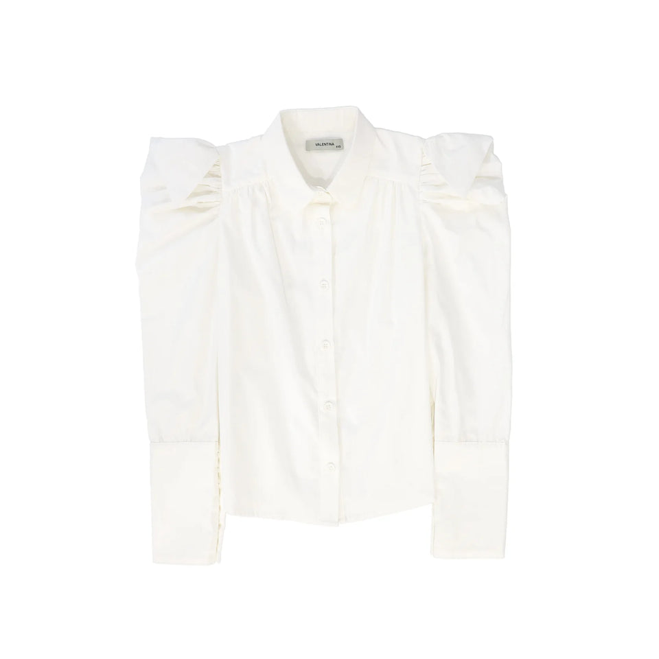 Valentina White Pointed Shoulder Puff Blouse