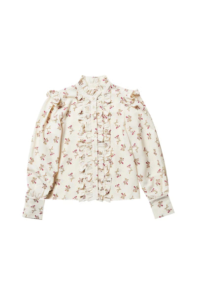 Elle Oh Elle Cream Blouse with Red Flowers