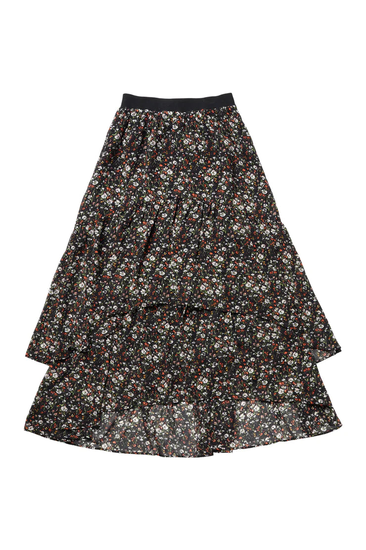Elle Oh Elle Black Layered Skirt with Orange and White Flowers