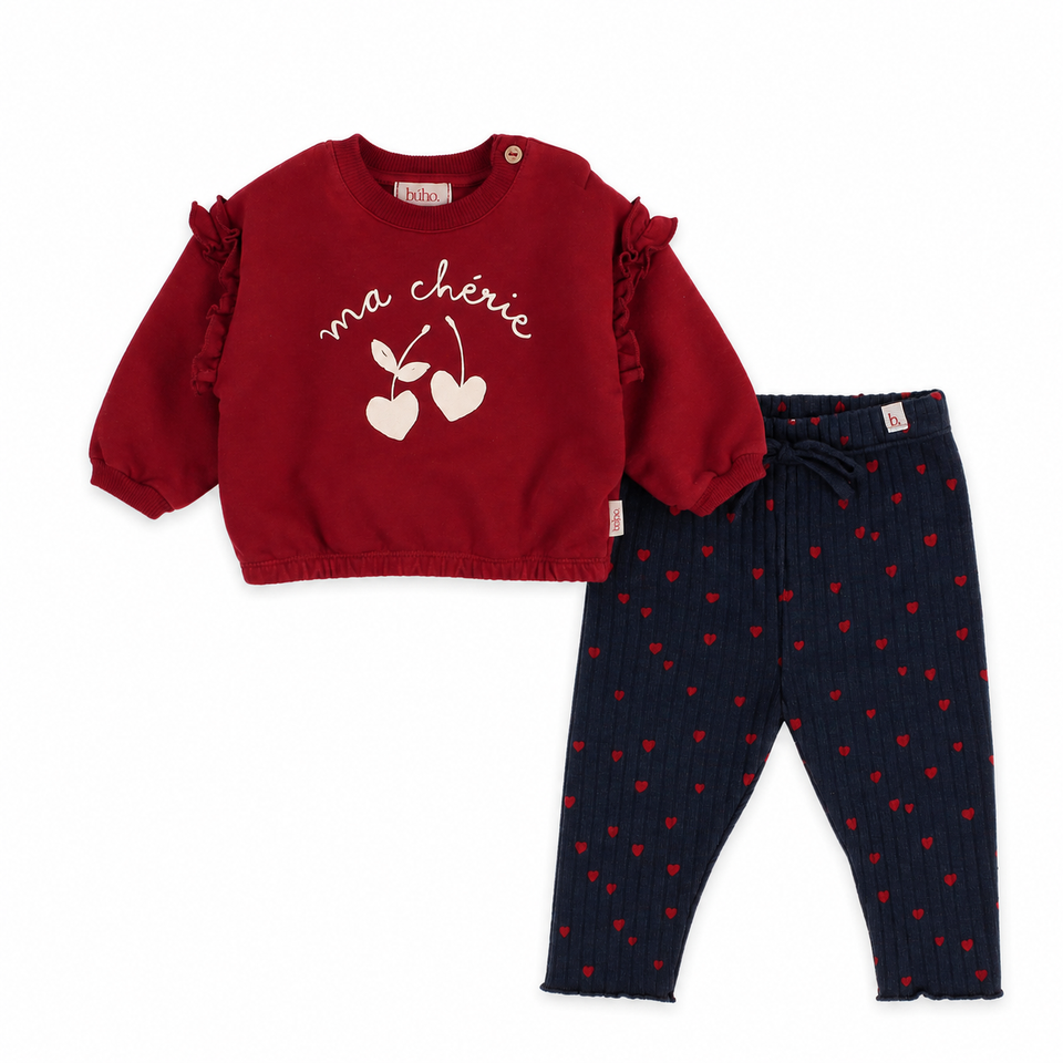 Buho Cherry Sweatshirt Navy Legging Set