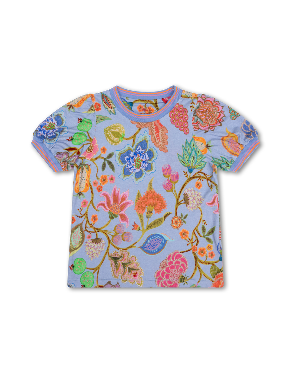 Oilily Terry Girls Puff Sleeve Tee with Large Flowers