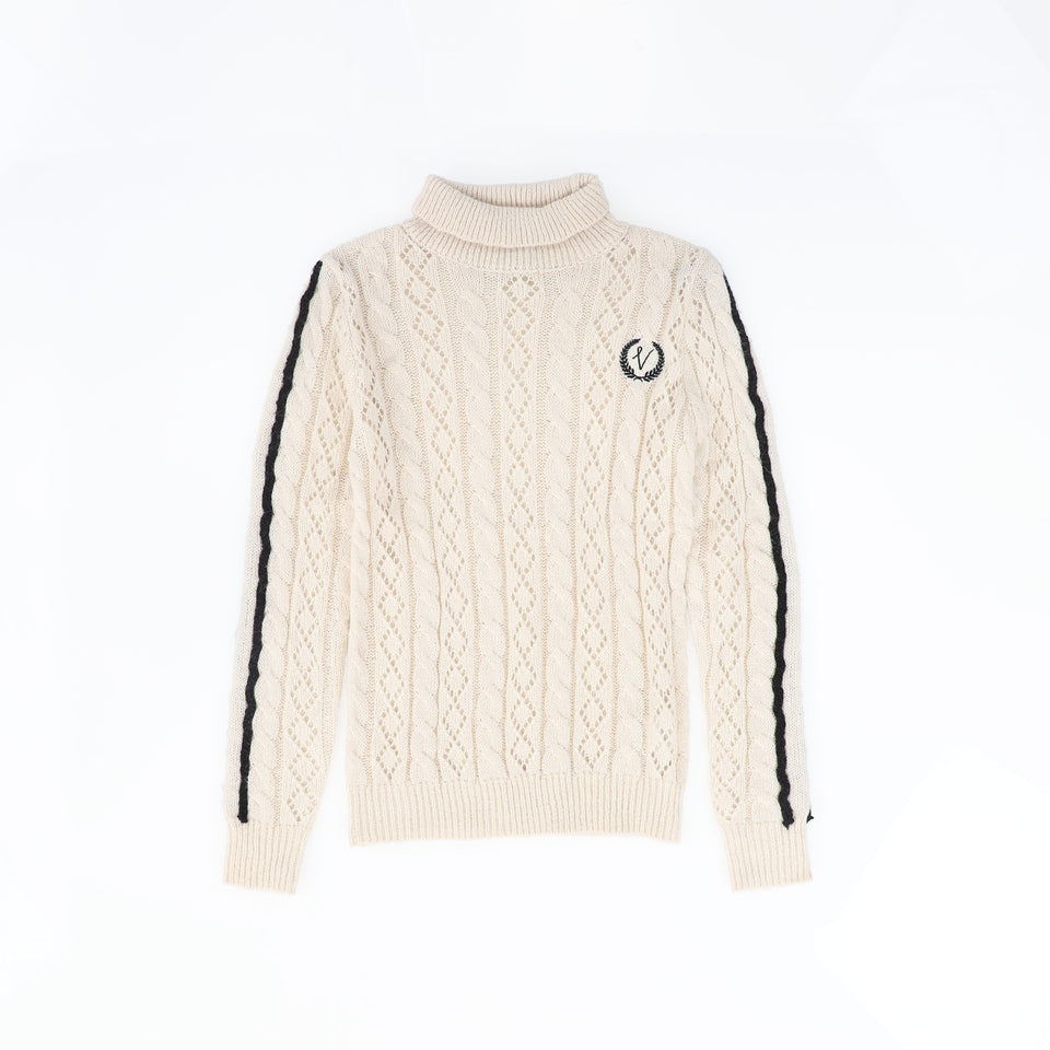 Valentina Cream Pointelle Cable Knit Turtleneck