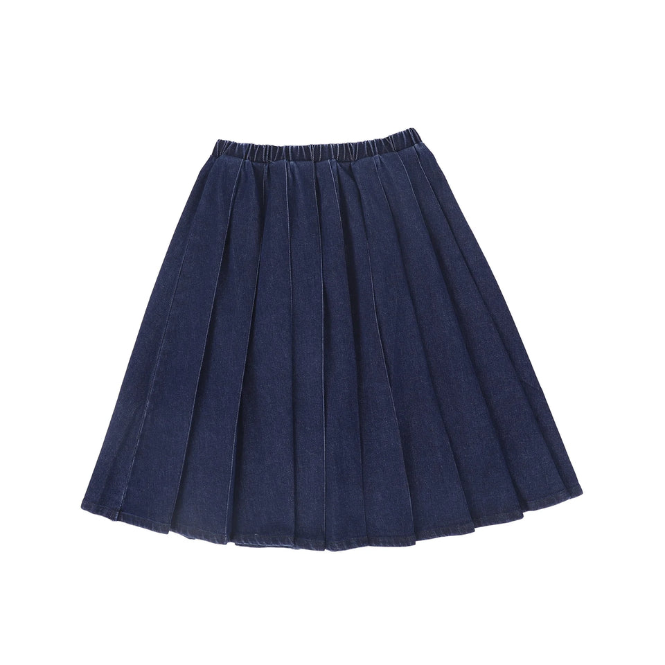 Bamboo Blue Denim Pleated Skirt
