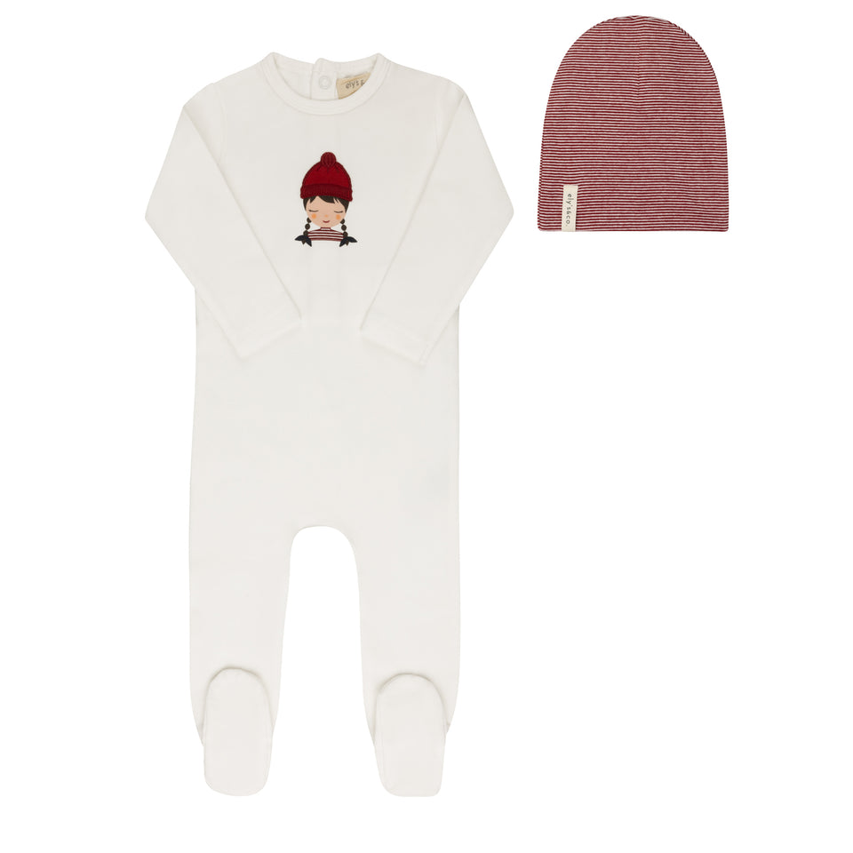 Ely’s & Co. Loom Autumn Kids Ivory/Pink Footie+Beanie